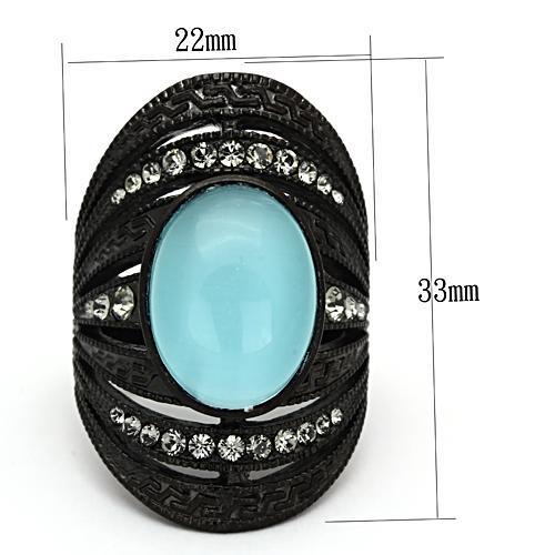 TK1006 - IP Black(Ion Plating) Stainless Steel Ring with Synthetic Cat Eye in Sea Blue-1