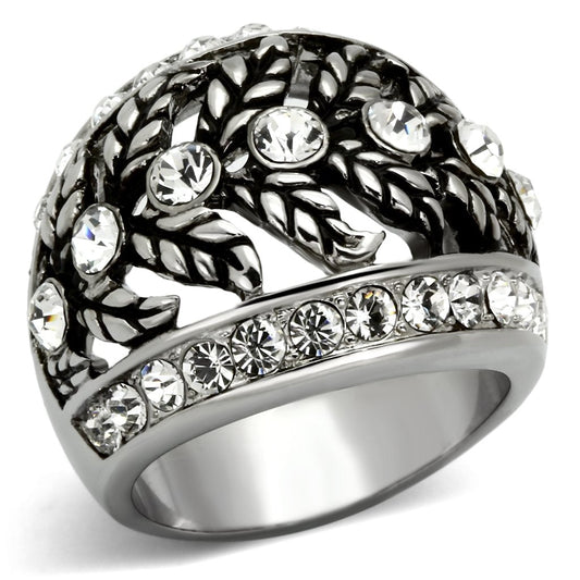 TK1015 - High polished (no plating) Stainless Steel Ring with Top Grade Crystal in Clear-0