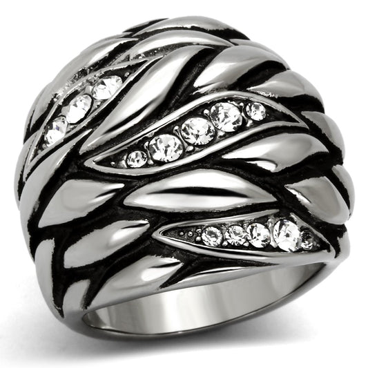 TK1020 - High polished (no plating) Stainless Steel Ring with Top Grade Crystal in Clear-0
