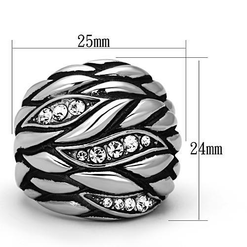 TK1020 - High polished (no plating) Stainless Steel Ring with Top Grade Crystal in Clear-1