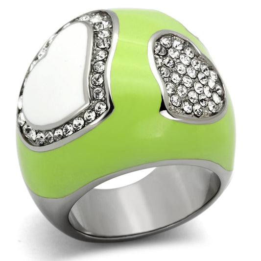 TK1021 - High polished (no plating) Stainless Steel Ring with Top Grade Crystal in Clear-0