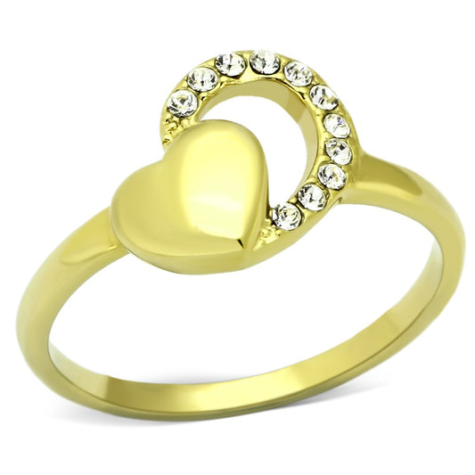 TK1024 - IP Gold(Ion Plating) Stainless Steel Ring with Top Grade Crystal in Clear-0