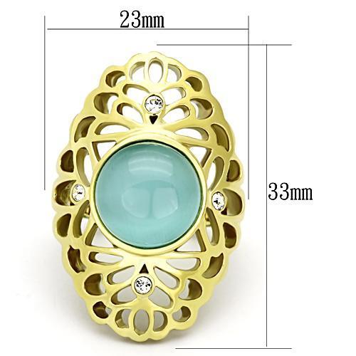TK1029 - IP Gold(Ion Plating) Stainless Steel Ring with Synthetic Cat Eye in Light Sapphire-1