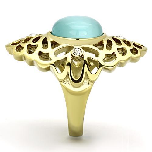 TK1029 - IP Gold(Ion Plating) Stainless Steel Ring with Synthetic Cat Eye in Light Sapphire-3