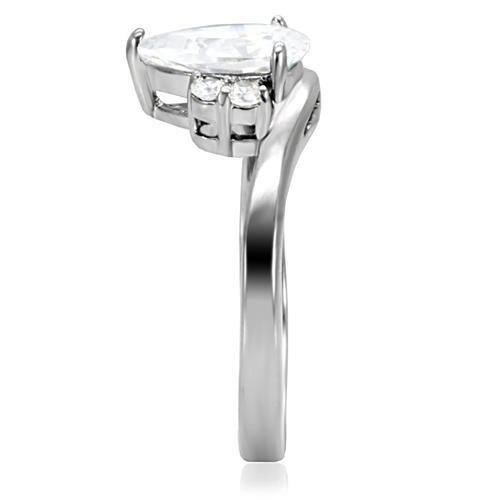 TK102 - High polished (no plating) Stainless Steel Ring with AAA Grade CZ in Clear-4