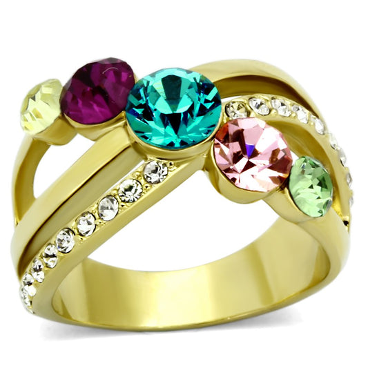 TK1031 - IP Gold(Ion Plating) Stainless Steel Ring with Top Grade Crystal in Multi Color-0