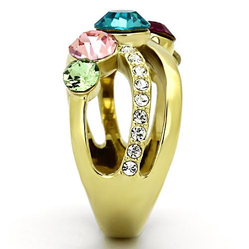 TK1031 - IP Gold(Ion Plating) Stainless Steel Ring with Top Grade Crystal in Multi Color-3