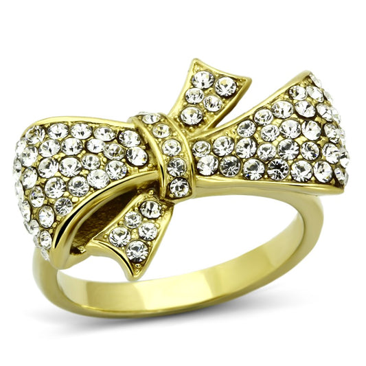 TK1032 - IP Gold(Ion Plating) Stainless Steel Ring with Top Grade Crystal in Clear-0