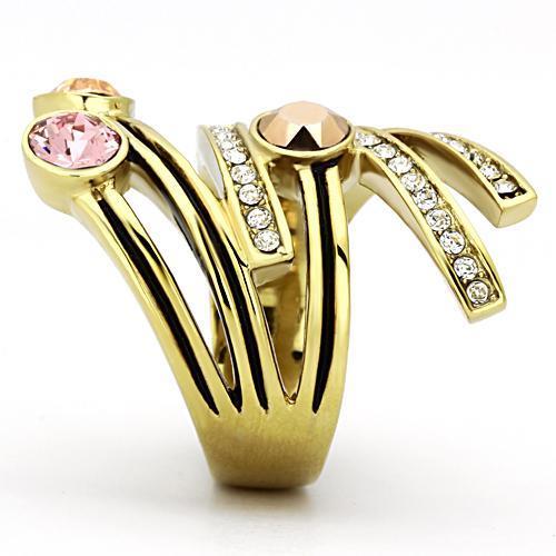 TK1033 - IP Gold(Ion Plating) Stainless Steel Ring with Top Grade Crystal in Multi Color-3