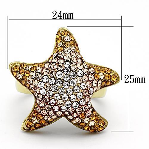 TK1034 - IP Gold(Ion Plating) Stainless Steel Ring with Top Grade Crystal in Multi Color-1