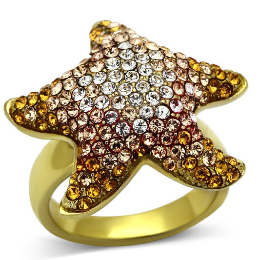 TK1034 - IP Gold(Ion Plating) Stainless Steel Ring with Top Grade Crystal in Multi Color-0
