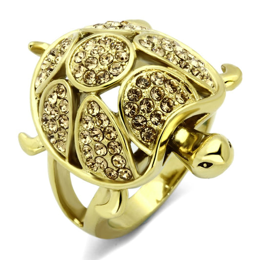 TK1035 - IP Gold(Ion Plating) Stainless Steel Ring with Top Grade Crystal in Citrine Yellow-0