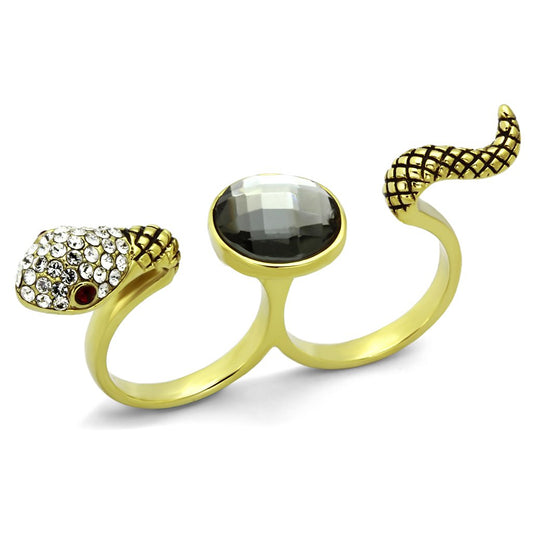 TK1036 - IP Gold(Ion Plating) Stainless Steel Ring with Synthetic Glass Bead in Black Diamond-0