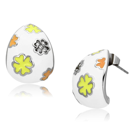 TK1043 - High polished (no plating) Stainless Steel Earrings with Top Grade Crystal in Clear-0