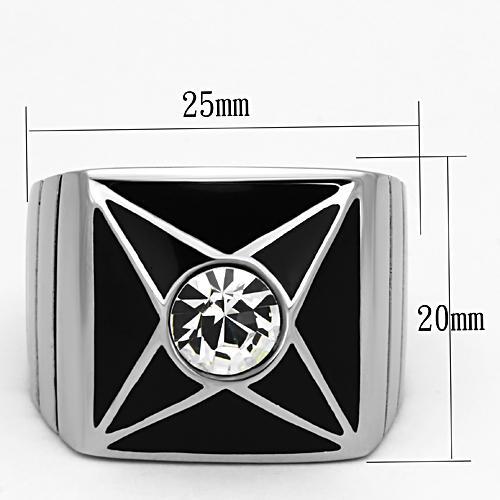 TK1049 - High polished (no plating) Stainless Steel Ring with Top Grade Crystal in Clear-1