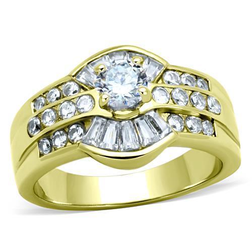 TK10528G - IP Gold(Ion Plating) Stainless Steel Ring with AAA Grade CZ in Clear-0