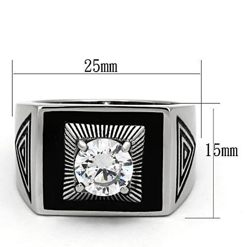 TK1053 - High polished (no plating) Stainless Steel Ring with AAA Grade CZ in Clear-1