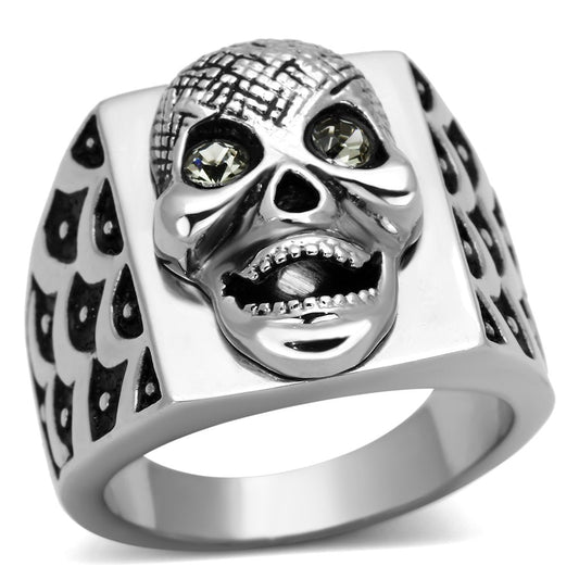 TK1056 - High polished (no plating) Stainless Steel Ring with Top Grade Crystal in Black Diamond-0