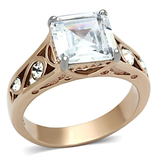 TK1059 - Two-Tone IP Rose Gold Stainless Steel Ring with AAA Grade CZ in Clear-0