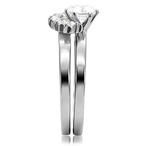 TK105 - High polished (no plating) Stainless Steel Ring with AAA Grade CZ in Clear-4