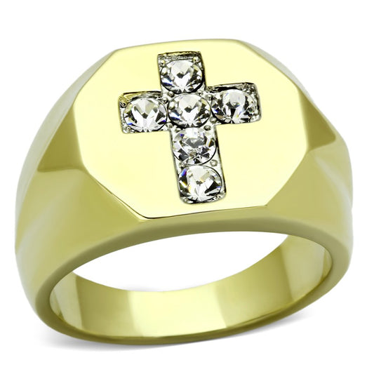 TK1062 - Two-Tone IP Gold (Ion Plating) Stainless Steel Ring with Top Grade Crystal in Clear-0
