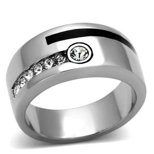 TK1067 - High polished (no plating) Stainless Steel Ring with Top Grade Crystal in Clear-0