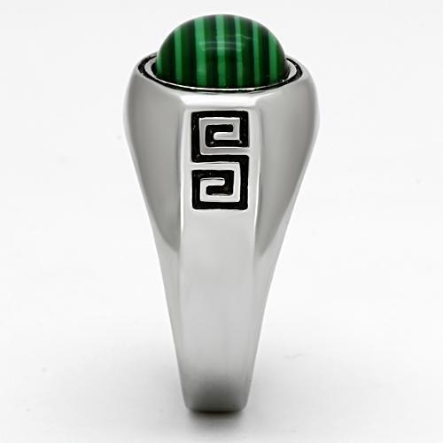 TK1070 - High polished (no plating) Stainless Steel Ring with Synthetic MALACHITE in Emerald-3