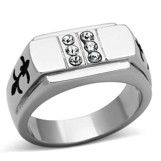 TK1071 - High polished (no plating) Stainless Steel Ring with Top Grade Crystal in Clear-0