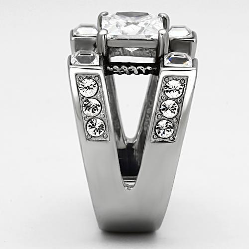 TK1072 - High polished (no plating) Stainless Steel Ring with AAA Grade CZ in Clear-3