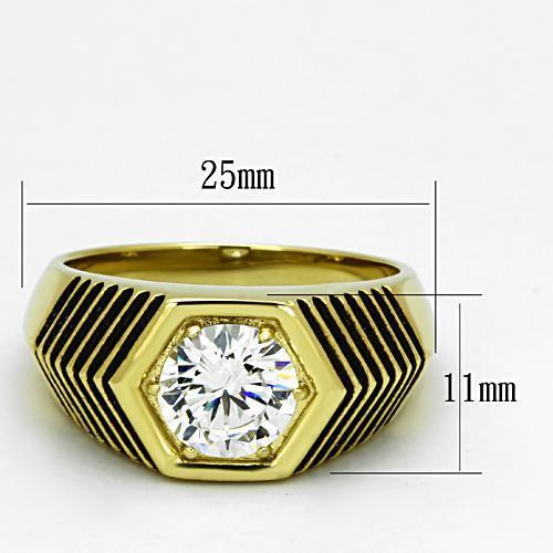 TK1076 - IP Gold(Ion Plating) Stainless Steel Ring with AAA Grade CZ in Clear-1