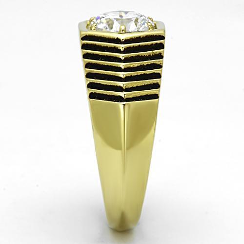 TK1076 - IP Gold(Ion Plating) Stainless Steel Ring with AAA Grade CZ in Clear-3