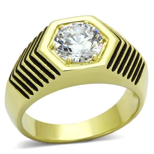 TK1076 - IP Gold(Ion Plating) Stainless Steel Ring with AAA Grade CZ in Clear-0
