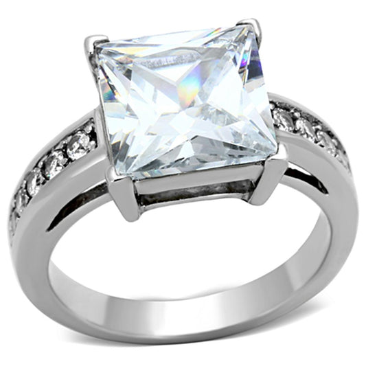 TK1081 - High polished (no plating) Stainless Steel Ring with AAA Grade CZ in Clear-0