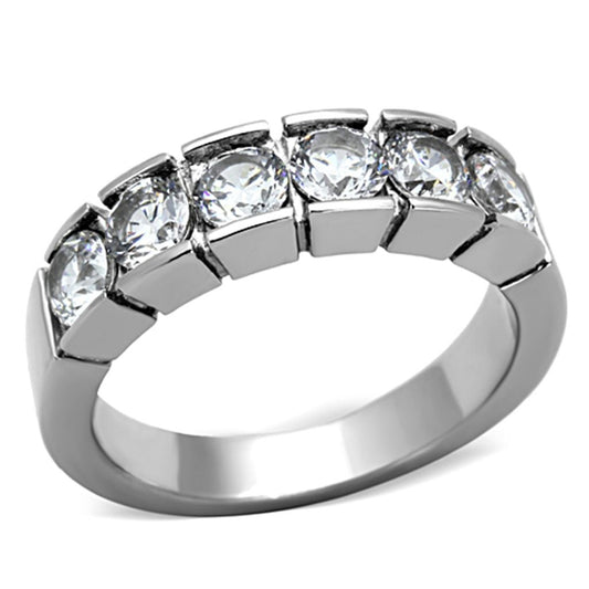 TK1082 - High polished (no plating) Stainless Steel Ring with AAA Grade CZ in Clear-0