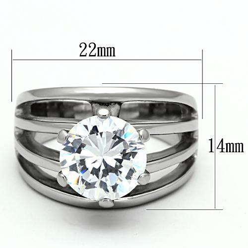TK1084 - High polished (no plating) Stainless Steel Ring with AAA Grade CZ in Clear-1