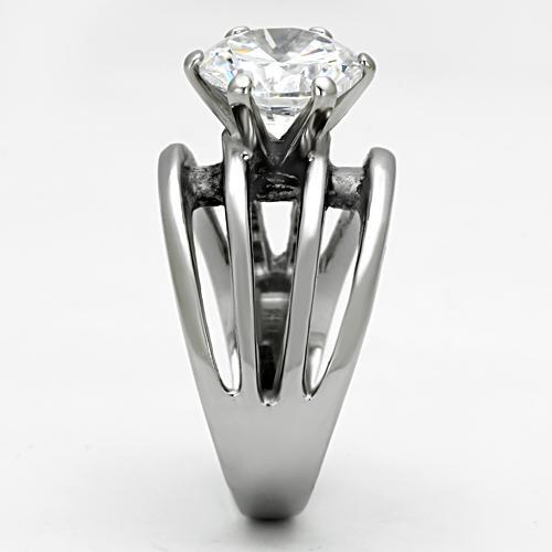 TK1084 - High polished (no plating) Stainless Steel Ring with AAA Grade CZ in Clear-3