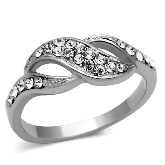 TK1085 - High polished (no plating) Stainless Steel Ring with Top Grade Crystal in Clear-0