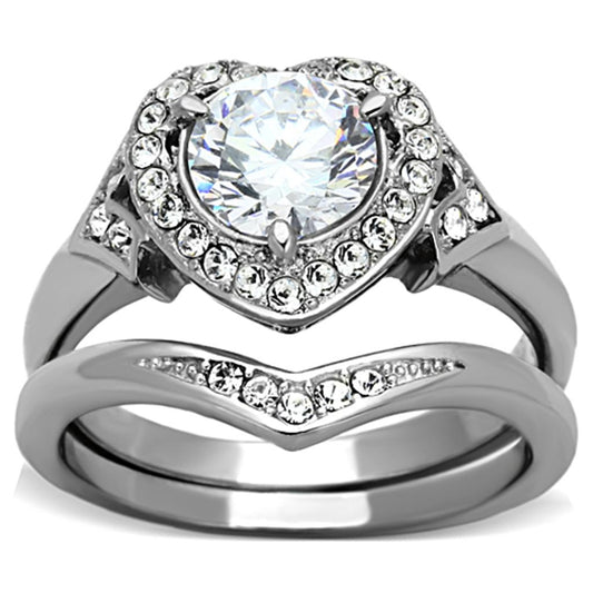 TK1087 - High polished (no plating) Stainless Steel Ring with AAA Grade CZ in Clear-0