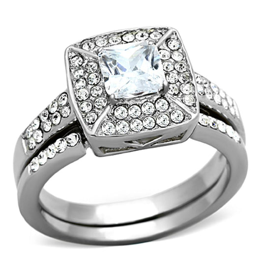 TK1088 - High polished (no plating) Stainless Steel Ring with AAA Grade CZ in Clear-0