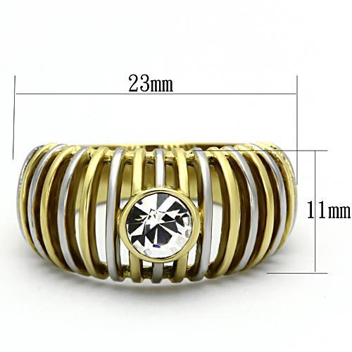 TK1095 - Two-Tone IP Gold (Ion Plating) Stainless Steel Ring with Top Grade Crystal in Clear-1