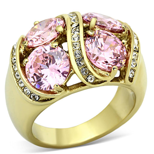 TK1099 - IP Gold(Ion Plating) Stainless Steel Ring with AAA Grade CZ in Rose-0