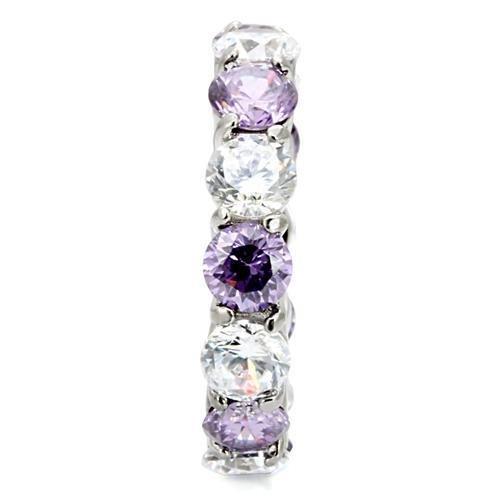 TK109 - High polished (no plating) Stainless Steel Ring with AAA Grade CZ in Amethyst-4