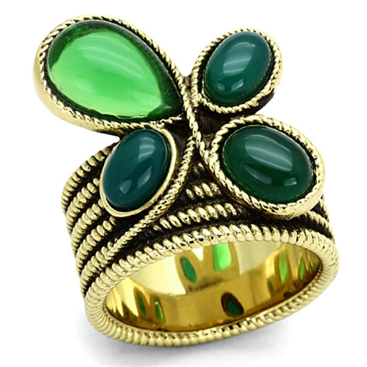 TK1104 - IP Gold(Ion Plating) Stainless Steel Ring with Synthetic Synthetic Glass in Emerald-0