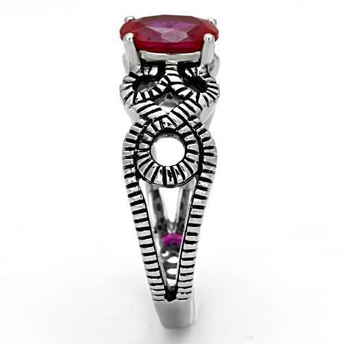 TK1112 - High polished (no plating) Stainless Steel Ring with AAA Grade CZ in Ruby-3