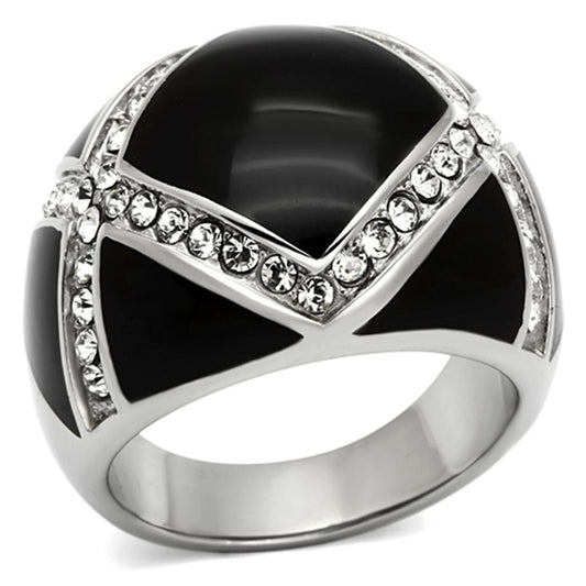 TK1132 - High polished (no plating) Stainless Steel Ring with Top Grade Crystal in Clear-0