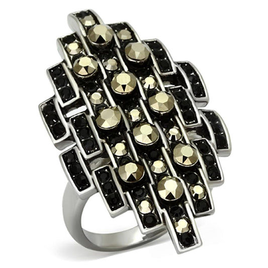 TK1136 - High polished (no plating) Stainless Steel Ring with Top Grade Crystal in Jet-0