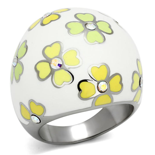 TK1139 - High polished (no plating) Stainless Steel Ring with Top Grade Crystal in Aurora Borealis (Rainbow Effect)-0