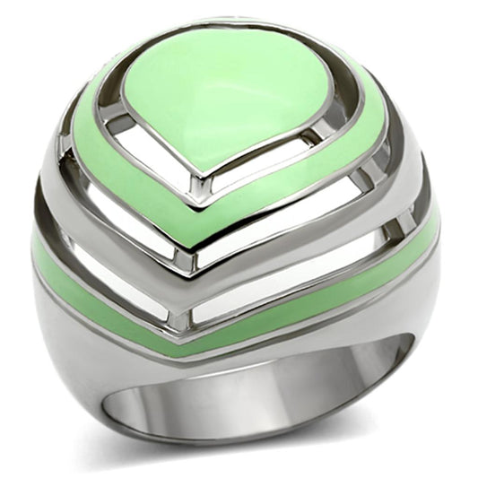 TK1140 - High polished (no plating) Stainless Steel Ring with Epoxy in Emerald-0