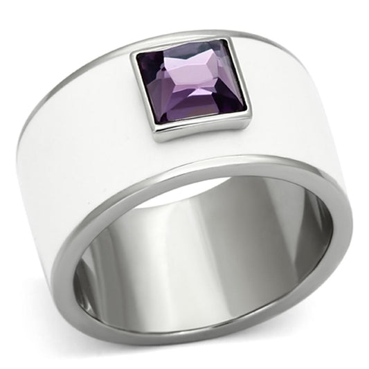 TK1142 - High polished (no plating) Stainless Steel Ring with Synthetic Synthetic Glass in Amethyst-0