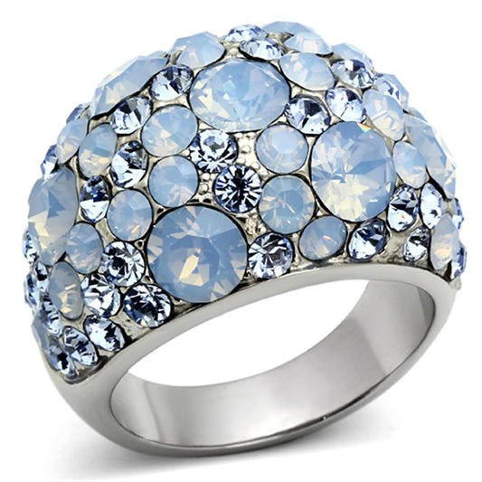 TK1147 - High polished (no plating) Stainless Steel Ring with Top Grade Crystal in Sea Blue-0